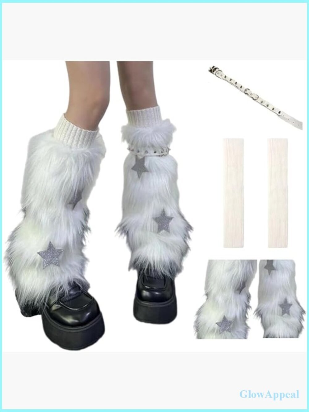 3in1 Kawaii Faux Fur Leg Warmers Y2K Gothic Knit Leg Socks Set